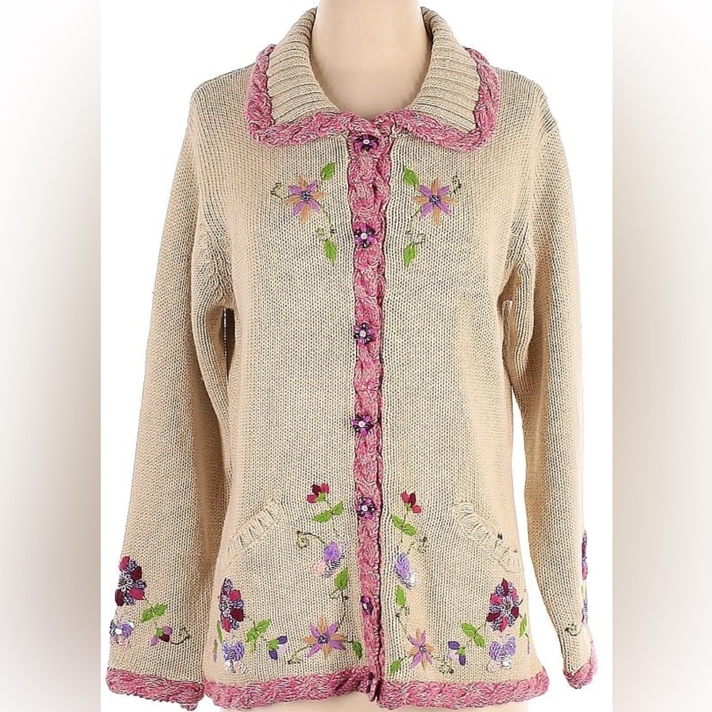 *Very Rare* Vintage Storybook Knits FLUTTERING JACKET Cardigan Sweater Sz L